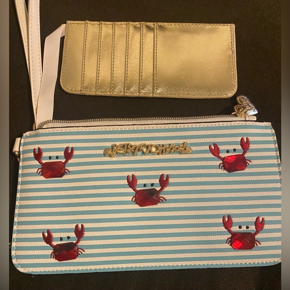 Betsey Johnson Crab Jeweled striped wristlet